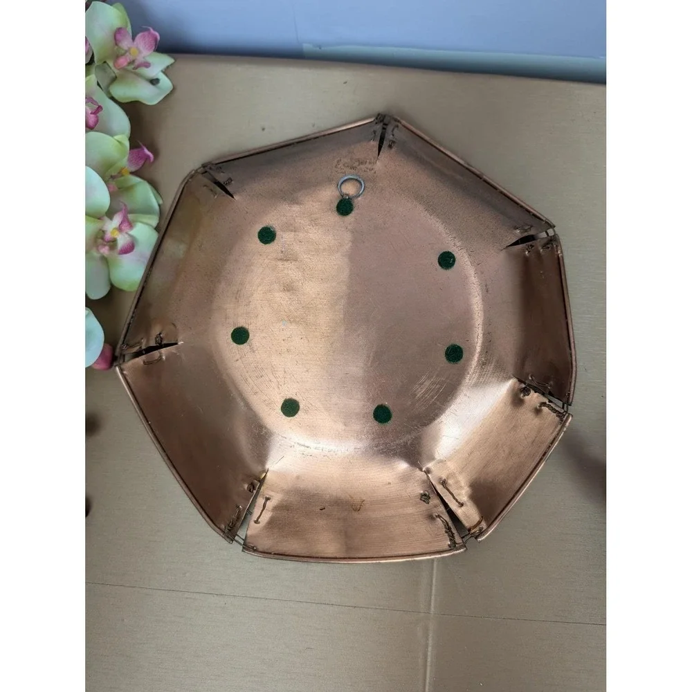 Vintage Upcycled Copper Enamel Art‎ Decorative bowl Floral Motif Wall Decor